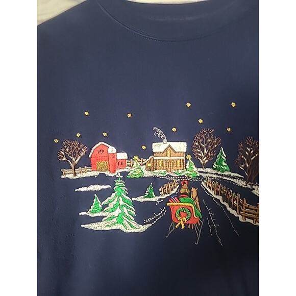 Basic Editions Holiday Granny Blue Christmas Pullover Sweatshirt Womans Medium - Picture 2 of 4